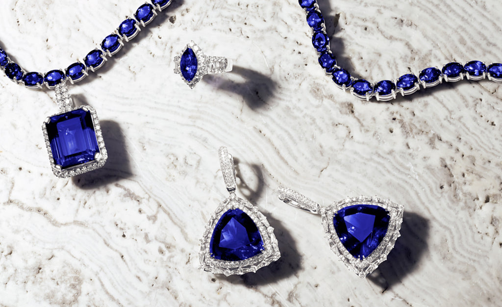 Safi Kilima Tanzanite and diamond necklace ring earrings set in white gold