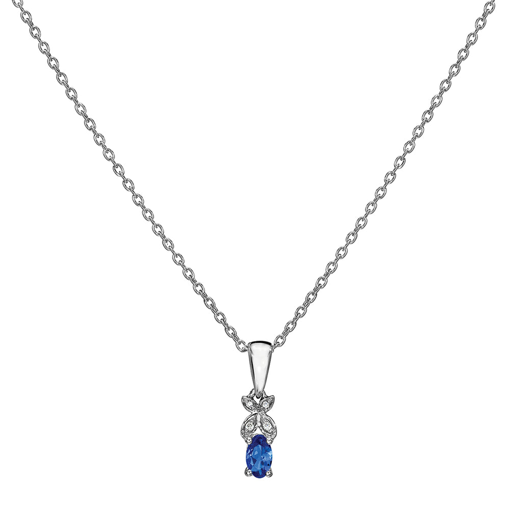 round cut tanzanite and diamond drop pendant sterling silver