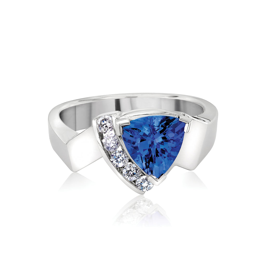 triangle cut tanzanite diamond ring sterling silver